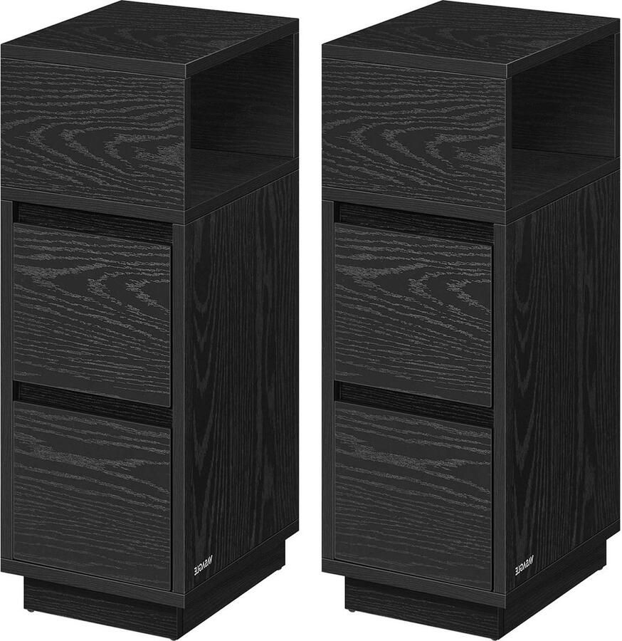 Unbranded Smal nachtkastje set van 2 – Met lades in ebbenhout zwart