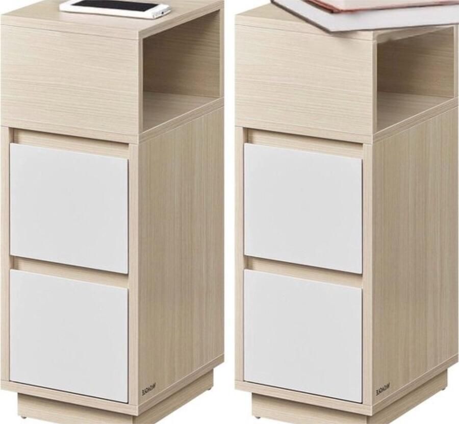 Unbranded Smal nachtkastje set van 2 – Met lades naturel beige –wolkenwit