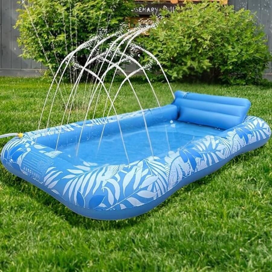 Unbranded Tanning Bed Zonnebank voor Volwassenen Opblaasbare Zwemmat Met Leuning Waternevelontwerp Opblaasbaar Zwembad voor Feestjes Ruime en Comfortabele Ruimte 208 x 130 cm Blauw