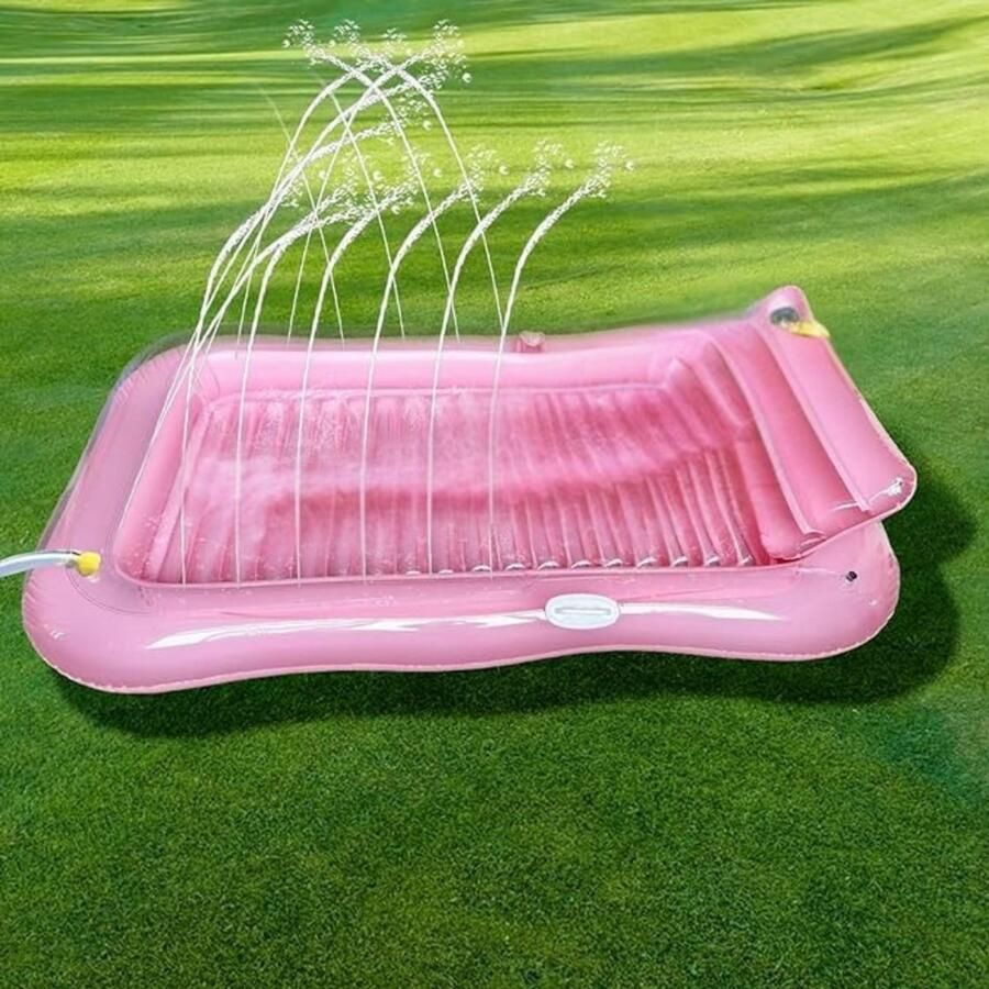 Unbranded Tanning Bed Zonnebank voor Volwassenen Opblaasbare Zwemmat Met Leuning Waternevelontwerp Opblaasbaar Zwembad voor Feestjes Ruime en Comfortabele Ruimte 208 x 130 cm Roze