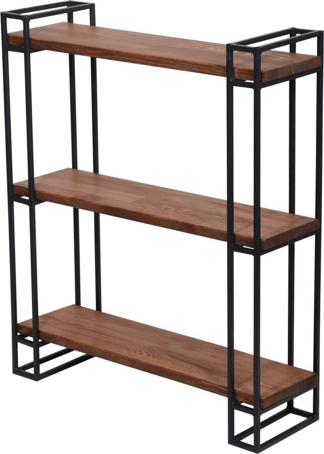 Unbranded Wandplank Mariska 77x60x20cm Houtkleurig en Zwart Met 3 Planken Tijdloos Design Grenen en Metaal