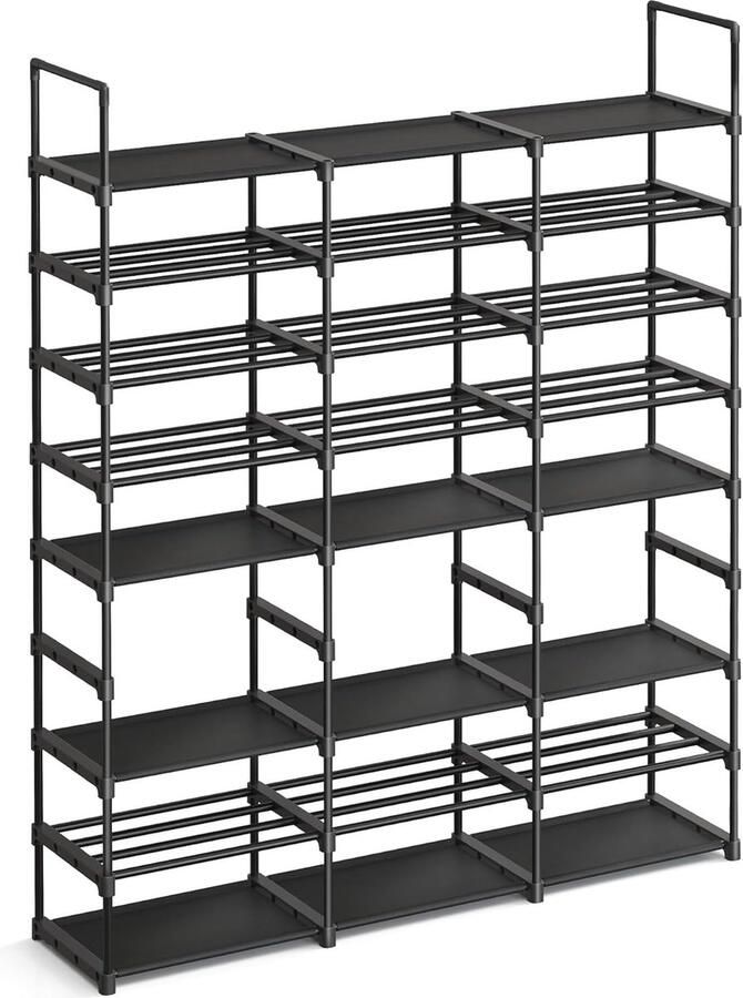 Unbranded Signature Home XL Schoenenrek verstelbaar schoenenrek met 8 niveaus opbergrek stalen buizen voor 48 paar schoenen inktzwart