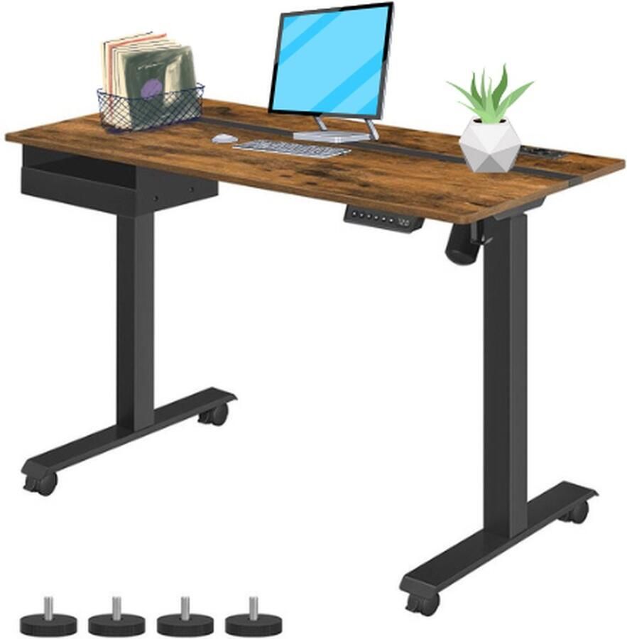 Signature Home zit sta bureau zit sta bureau elektrisch met wielen bureau Met memoryfunctie met 4 hoogtes traploos verstelbaar bruin-zwart 140 cm