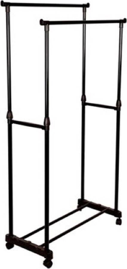 Unbranded Dubbel Kledingrek op Wieltjes – 80x43x160 cm – Kapstok met 2 Kledingstangen – Verrijdbaar Kledingrek voor Extra Opbergruimte