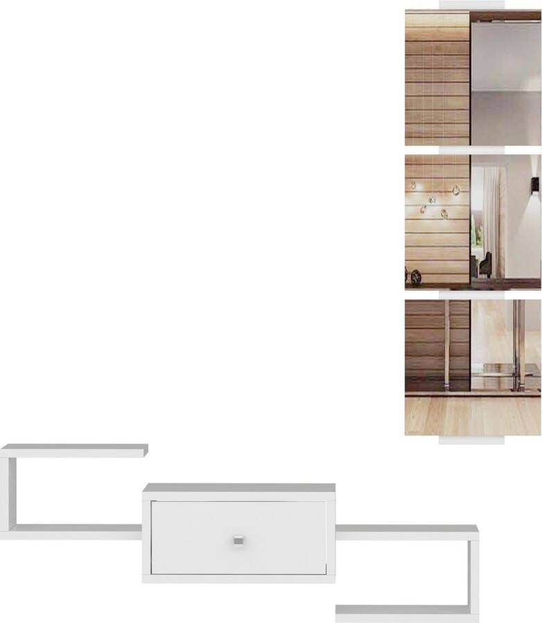 Unbranded Wandplank Antonia Met Spiegel Wit Spaanplaat en Glas Eenvoudige Montage Stijlvol Design