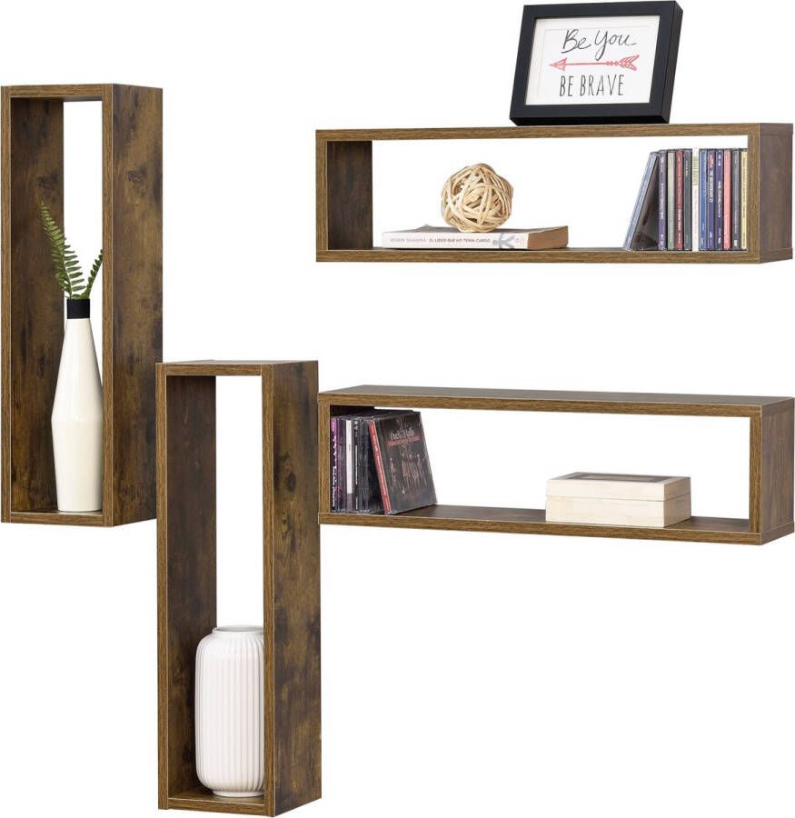 Unbranded Wandplank Austen Set van 4 59x14 5x17 cm Houtkleur Spaanplaat Stijlvol design