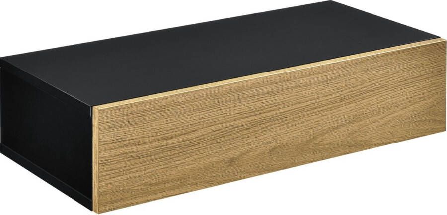 Unbranded Wandplank Christine Met Lade 50x24x12cm Zwart en Houtlook Spaanplaat Moderne Look - Foto 2