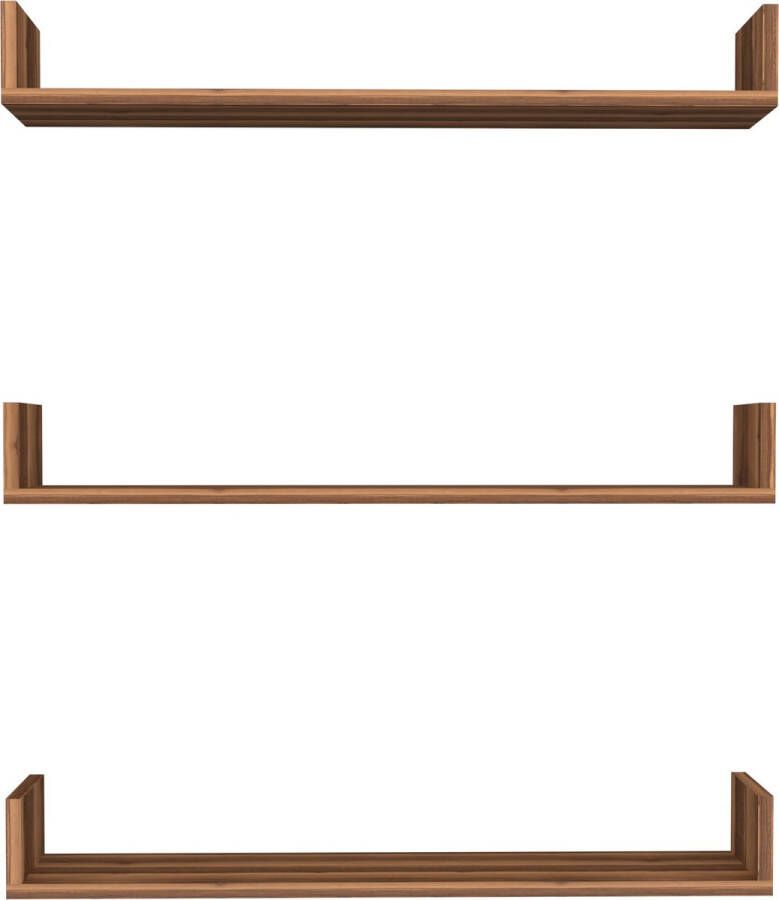 Unbranded Wandplank Corey Set van 3 12x90x15 cm Walnootkleurig Spaanplaat Modern Design