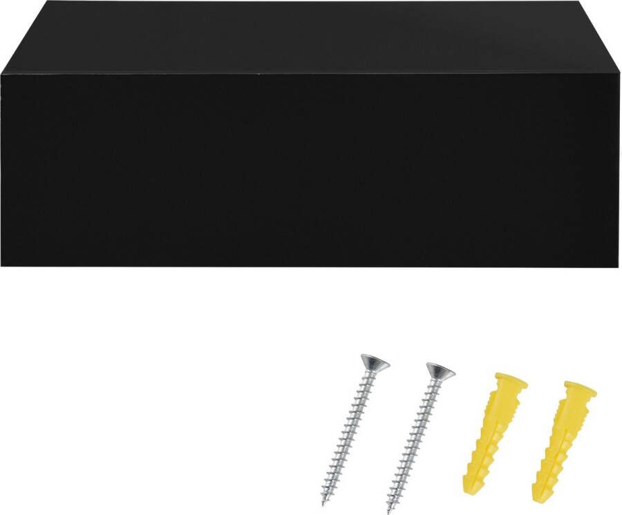 Unbranded Wandplank Lino Met Lade Zwevend 46x30x15 cm Zwart Glanzend Stijlvol Plank