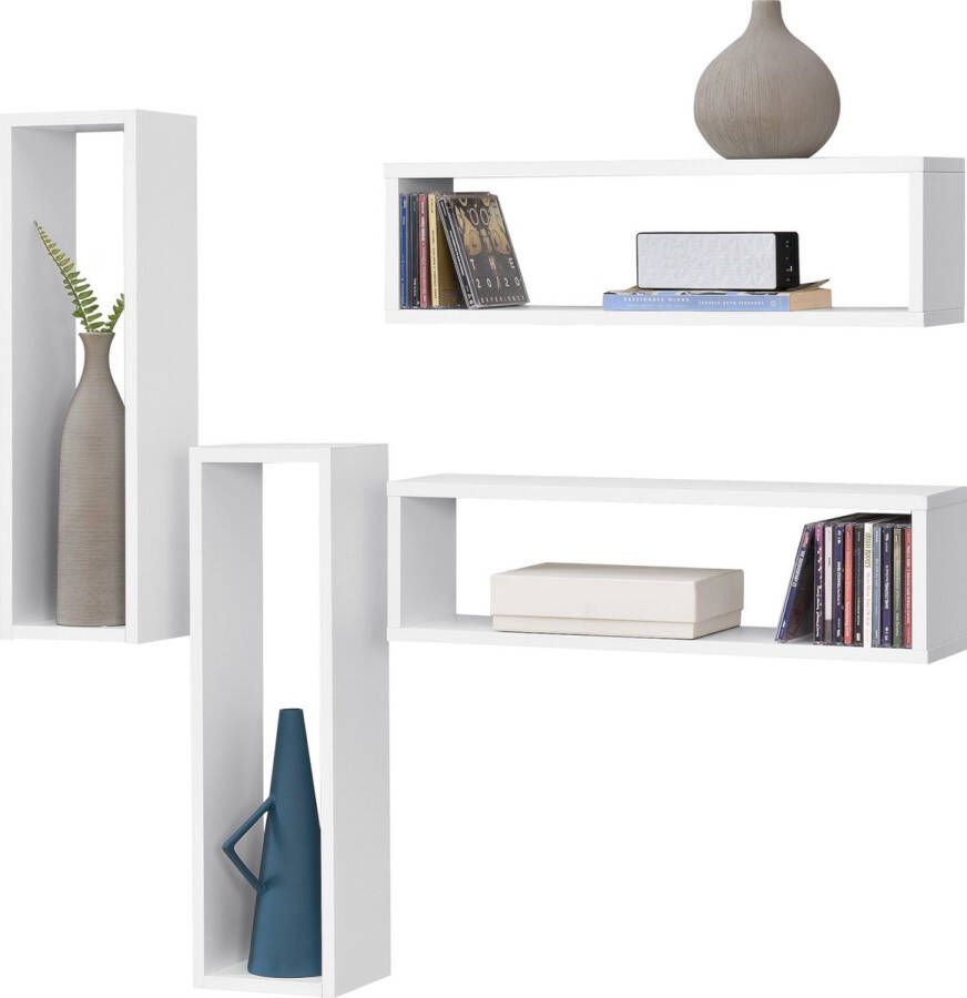 Unbranded Wandplank Luanna Set van 4 59x14 5x17 cm Wit Spaanplaat Stijlvol design