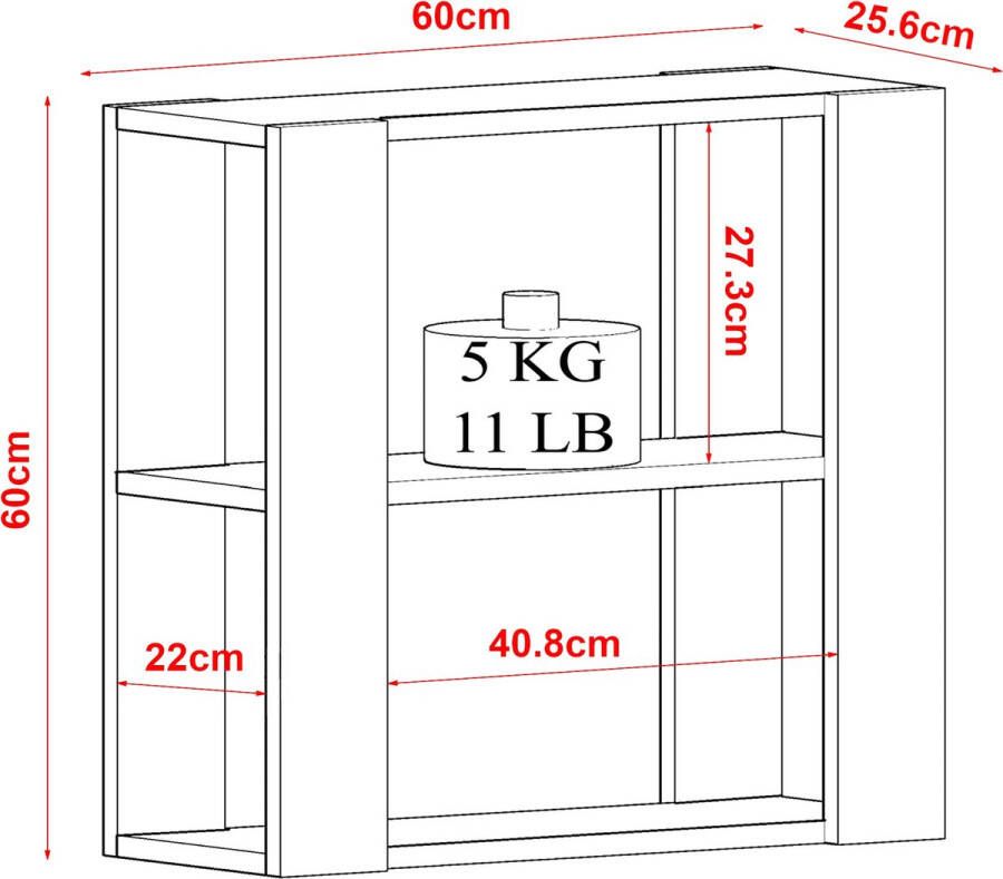 Inandoutdoormatch Wandplank Manolo Antraciet en Eiken Spaanplaat 60x60x25 6 cm 2 Open Vakken Wandrek