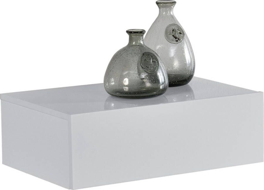 Unbranded Wandplank Raul Met Lade Zwevend 46x30x15 cm Wit Glanzend Stijlvol Plank