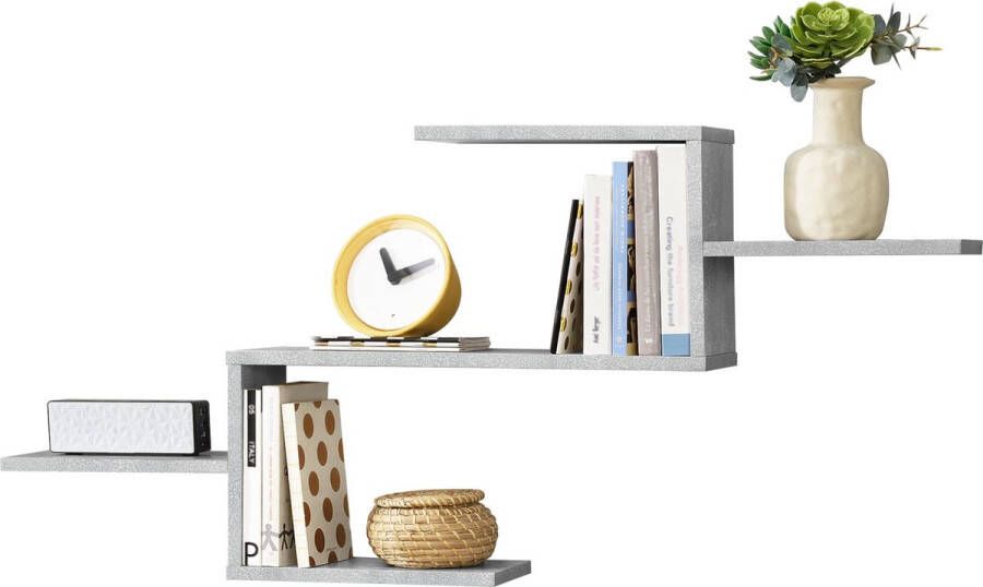 Unbranded Wandplank Reynard 5 Planken 104x145x49 5 cm Betonkleurig Spaanplaat Modern Design