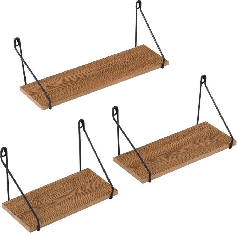 Unbranded Wandrek Gaspar Set van 3 Zwart en Houtkleurig Spaanplaat en Ijzer Modern design - Foto 2