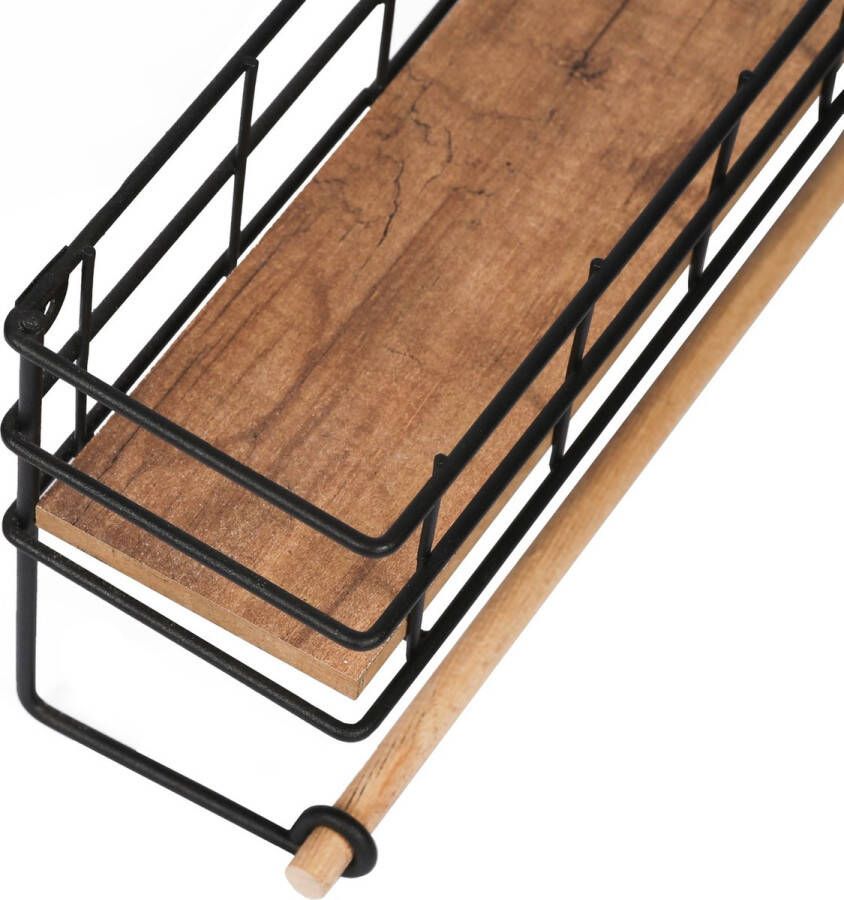 Inandoutdoormatch Wandrek Sala 16x33x10 cm Zwart en Houtkleurig Praktisch Stijlvol Opbergen