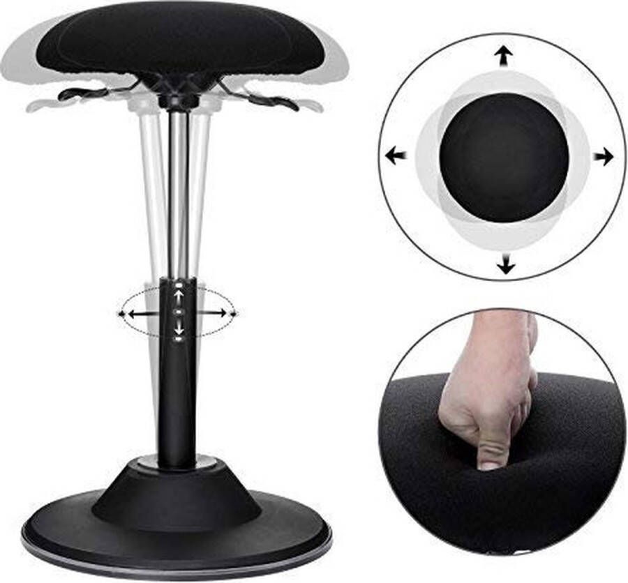 Inandoutdoormatch Wiebelkruk Zwart Verstelbare hoogte 50-70cm Balanskruk Zit sta kruk Ergonomische bureaustoel zadelkruk 41x41x50-70cm Vaderdag cadeau - Foto 2