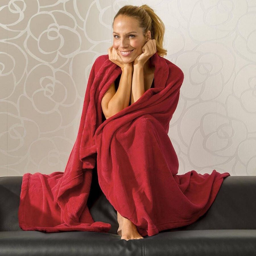 Unbranded Wollige knuffeldeken 150 x 200 cm rood deken bank warm woondeken zacht microvezel fleece Oeko-TEX Montrea