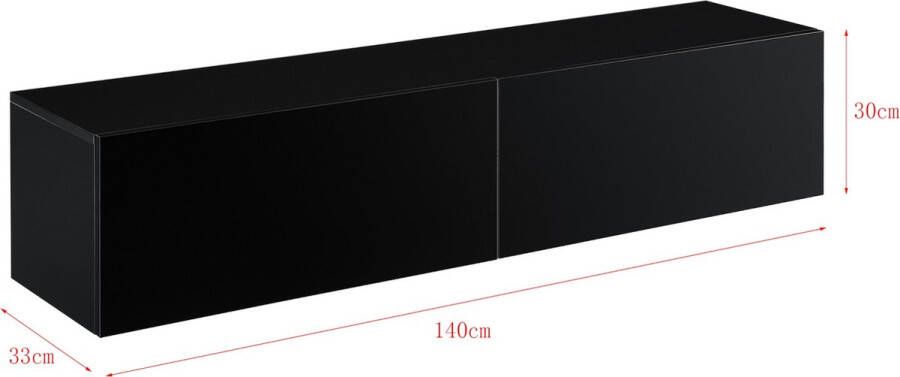 Unbranded Zwevende Kast Roy 140x33x30 cm Zwart Hoogglans Spaanplaat Decoratief Design