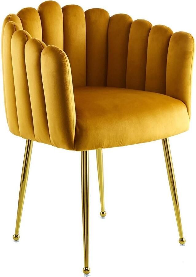 Kayoom Stoel Muna 125 BESTSELLER! opvallende rug- armleuning in schelpvorm opvallende gevlochten rugleuning fluwelen bekleding goudkleurige poten (1 stuk) - Foto 7