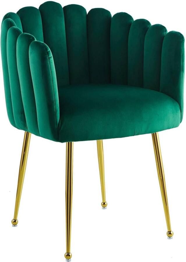 Kayoom Stoel Muna 125 BESTSELLER! opvallende rug- armleuning in schelpvorm opvallende gevlochten rugleuning fluwelen bekleding goudkleurige poten (1 stuk) - Foto 8