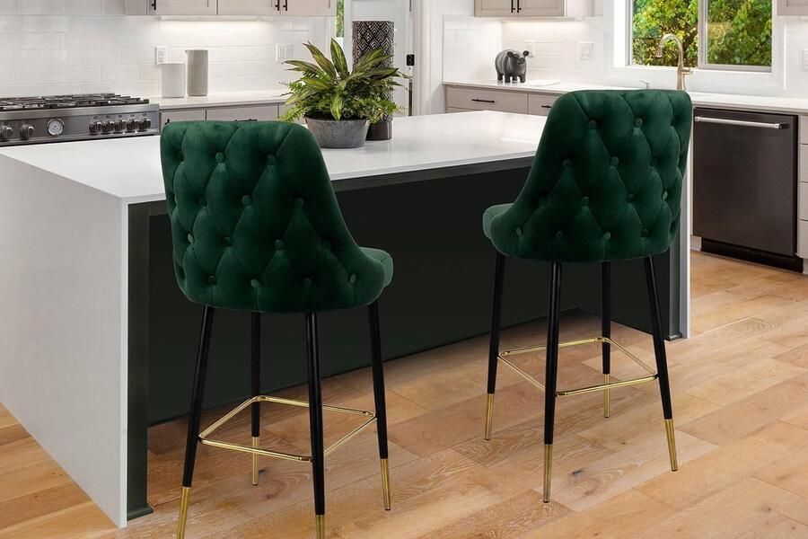 Underbar Floraya Barstoel Dreamy Groen Fluweel Belastbaar gewicht tot 130KG