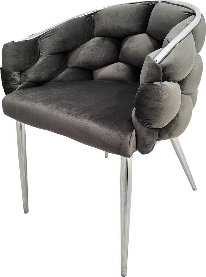 Underbar Set 2 eetkamerstoelen Grace Antraciet Zilver Velours 61x65x79cm (LxBxH) Draagvermogen 150KG - Foto 9