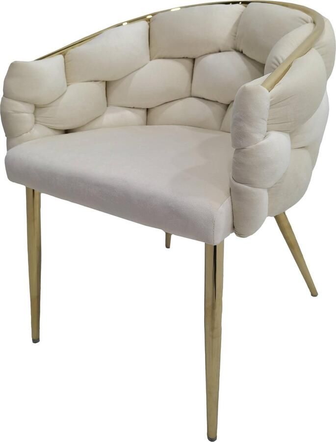 Underbar Set 2 eetkamerstoelen Grace Beige Goud Velours 61x65x79cm (LxBxH) Draagvermogen 150KG