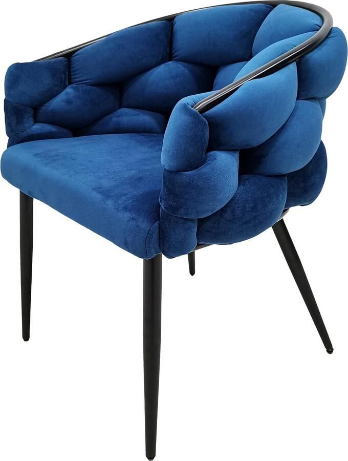 Underbar Set 2 eetkamerstoelen Grace Blauw Zwart Velours 61x65x79cm (LxBxH) Draagvermogen 150KG