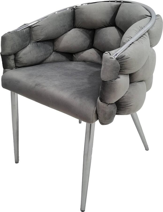 Underbar Set 2 eetkamerstoelen Grace Grijs Zilver Velours 61x65x79cm (LxBxH) Draagvermogen 150KG