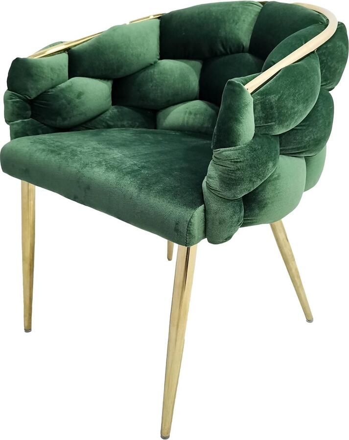 Underbar Set 2 eetkamerstoelen Grace Groen Goud Velours 61x65x79cm (LxBxH) Draagvermogen 150KG