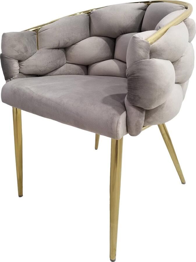 Underbar Set 2 eetkamerstoelen Grace Taupe Goud Velours 61x65x79cm (LxBxH) Draagvermogen 150KG - Foto 8