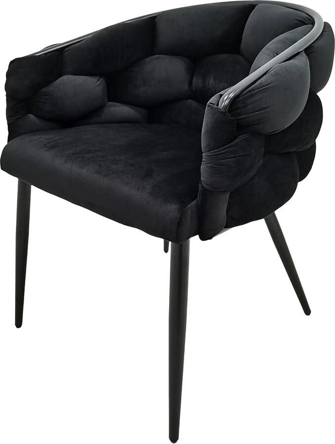 Underbar Set 2 eetkamerstoelen Grace Zwart Zwart Velours 61x65x79cm (LxBxH) Draagvermogen 150KG - Foto 8