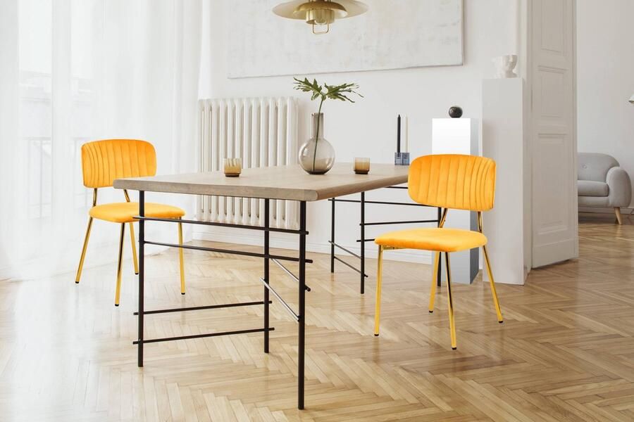 Kayoom Stoel Giselle 125 2-delige set onderhoudsvriendelijke fluwelen bekleding met armleuningen goudkleurige frame van roestvrij staal fluwelen bekleding decoratieve stiksels (set 2 stuks) - Foto 5