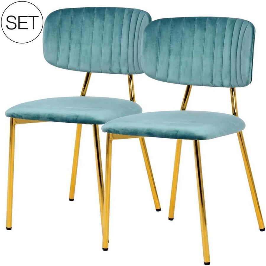 Kayoom Stoel Giselle 125 2-delige set onderhoudsvriendelijke fluwelen bekleding met armleuningen goudkleurige frame van roestvrij staal fluwelen bekleding decoratieve stiksels (set 2 stuks)