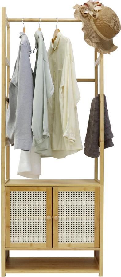 Unho Bamboe Kledingrek Open Garderobe met Kast Kledinghangrail Kapstokken Vrijstaand Kledingrek voor Slaapkamer Woonkamer Hal 52x31.5x168cm