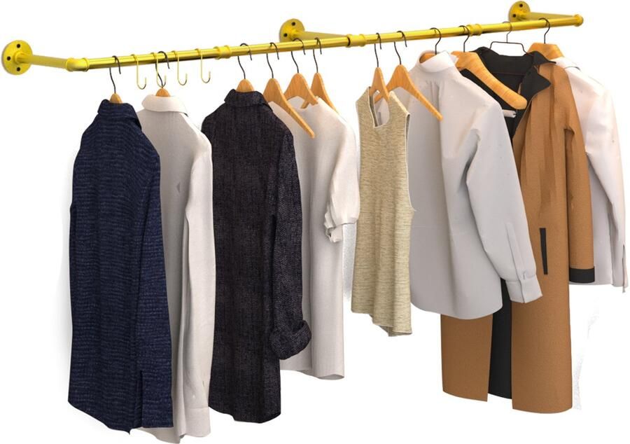 Unho industriële buis kledingrek Doeken ophangrek wand kledingrek heavy duty kledingrek 180cm lange buis kledingrek afneembare wandrail voor kleding