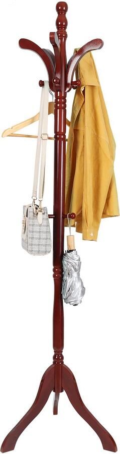 Unho massief houten kapstok en staander vrijstaande kapstok in de hal in hoogte verstelbaar kledinghangerrek met 13 haken voor hoeden tassen portemonnees voor entree hal