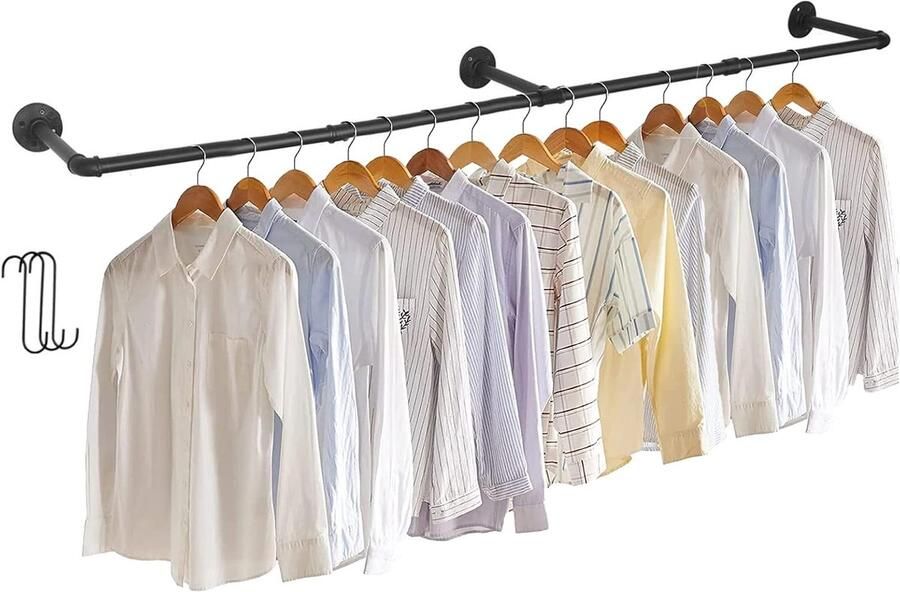 Unho wandgarderobestang industriële kledingstang heavy duty kledingrek metalen kledinghanger in lengte verstelbaar kledingstang voor thuiswinkel kastopslag zwart