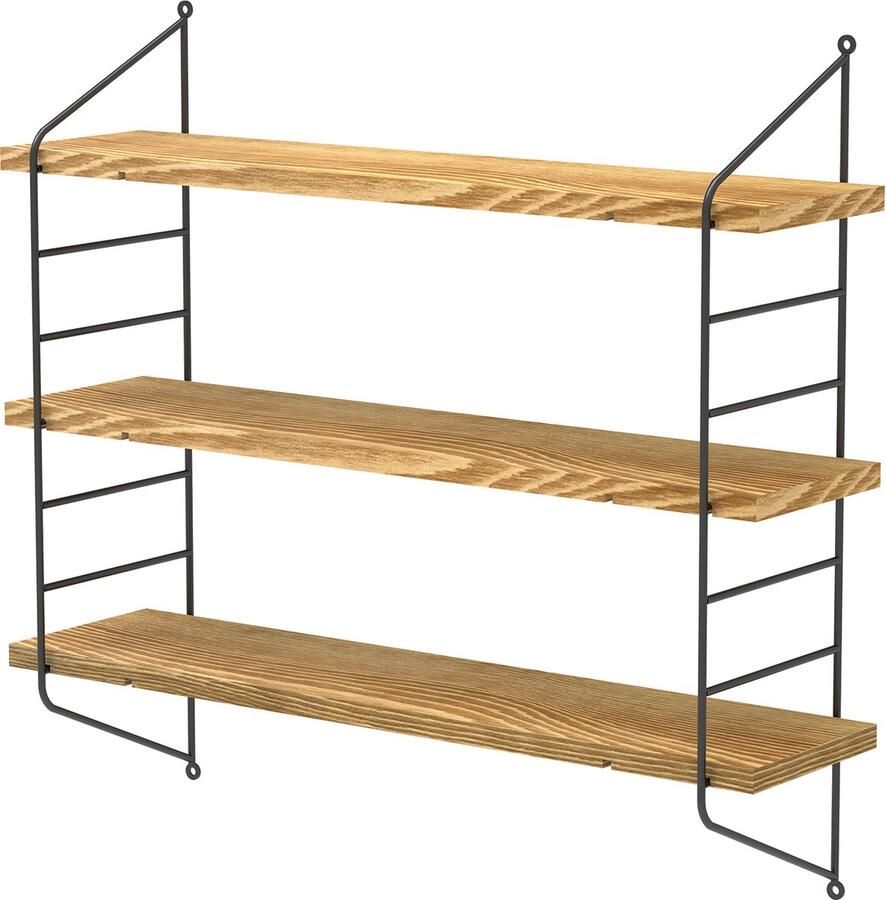 Unho Zwevende Wandplank 3 Tier Rustieke Zwevende Planken Keuken Muur Opbergruimte Verstelbare Muur Boekenplanken Plantenplank Hout en Metaal Muur Weergave Planken voor Woonkamer Slaapkamer Keuken