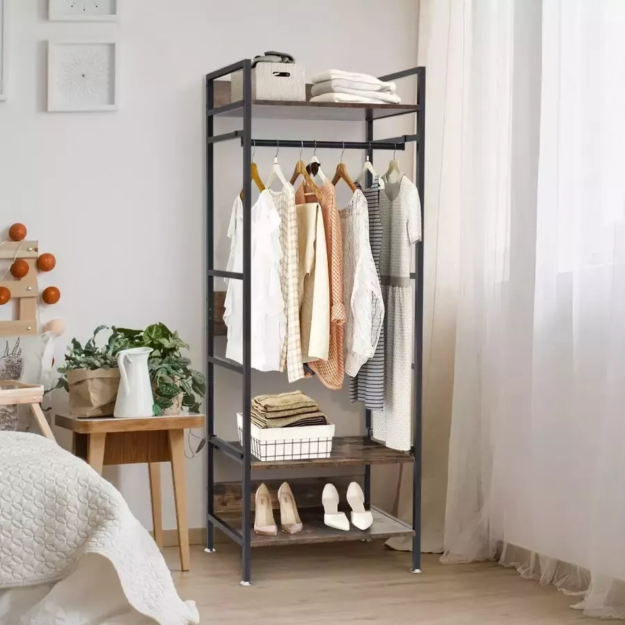 Unhohome Kledingrek Kledingkast Kledingkasten slaapkamer schoenenkast – Schoenenrek garderobekast – Industrieel Zwart