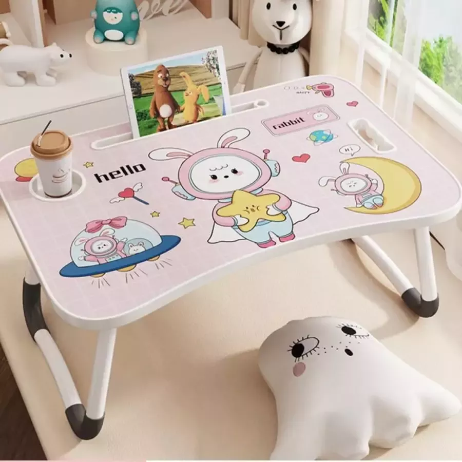 Merkloos Bedtafel voor Kinderen Met animatie Inklapbaar Verstelbaar & Multifunctioneel Konijn
