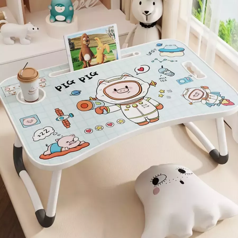 Merkloos Bedtafel voor Kinderen Met animatie Inklapbaar Verstelbaar & Multifunctioneel Varken