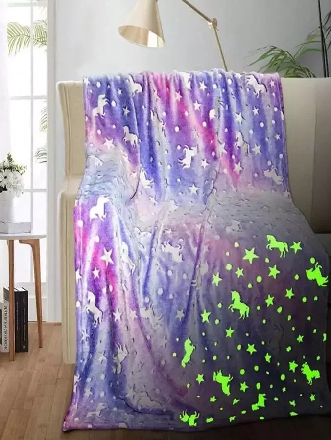 Unicorn Fleecedeken Deken Glow in The Dark Fleece Deken Dekentje 100x70cm Warme Zachte Deken Lichtgevende Deken Extra Zacht Hoge Kwaliteit Fleecedeken voor Kinderen Sprei voor Bed Deken eenhoorn Bed Deken