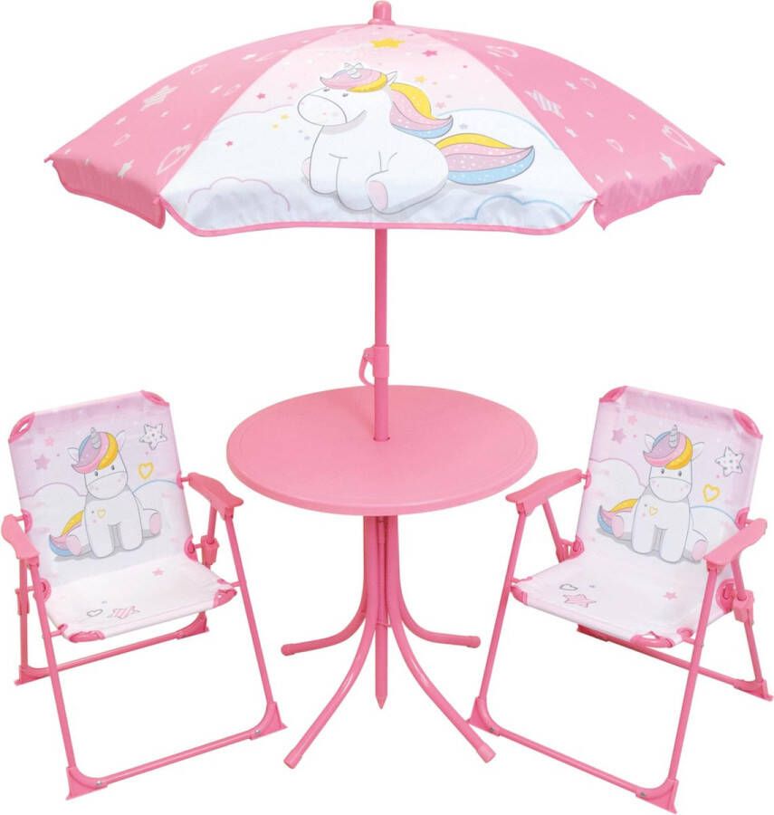 Unicorn Tuinset 4-delig 2 Stoeltjes + Tafel + Parasol
