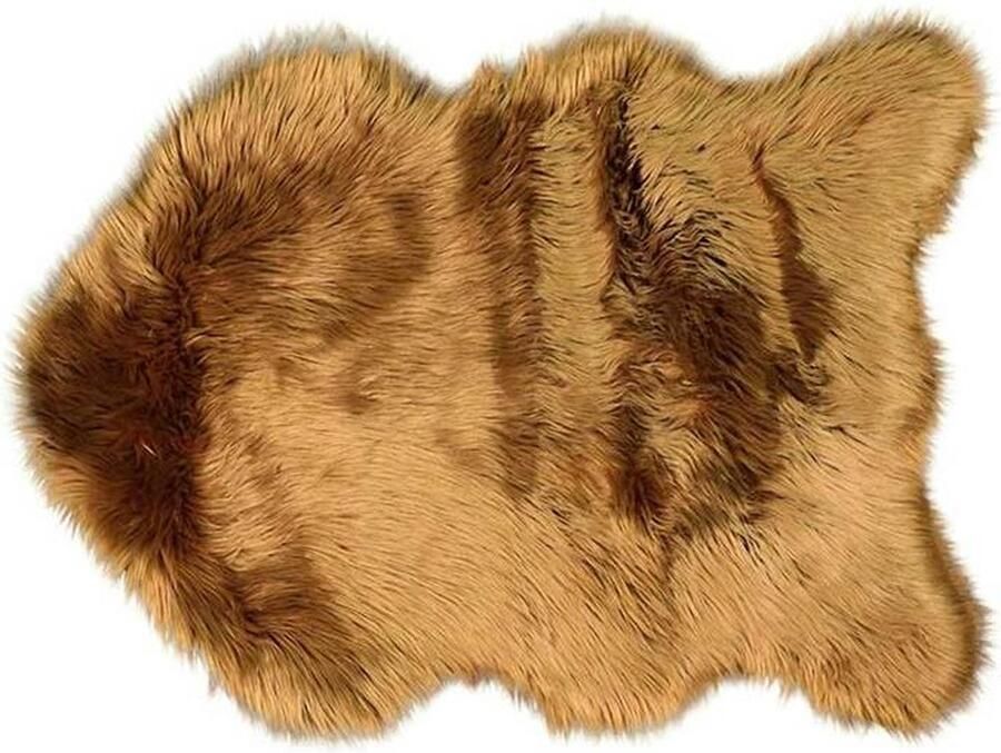Unique Living Floormat fake fur 60x90cm leather brown