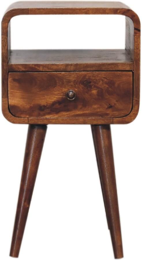 Unique-Treasure Handgemaakte Ambachtelijk nachtkastje – kastanjehout – gebogen – compact formaat