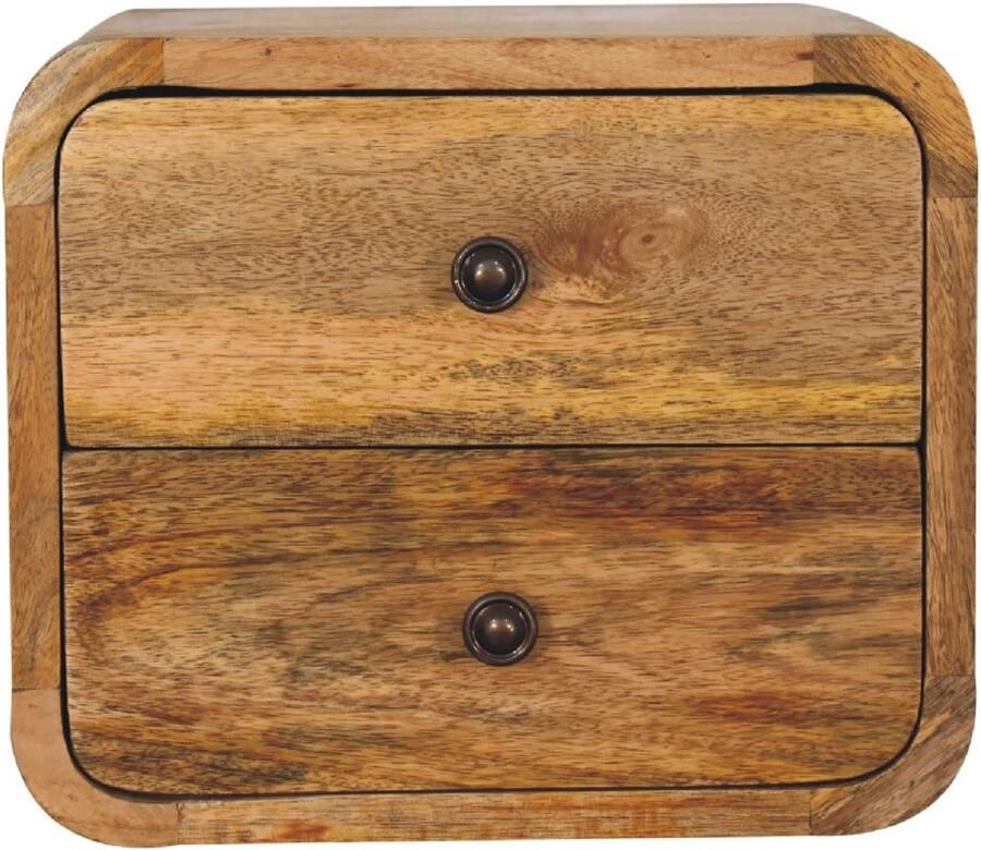 Unique-Treasure Handgemaakte Ambachtelijk nachtkastje – zwevend – eikenlook – gebogen mini design