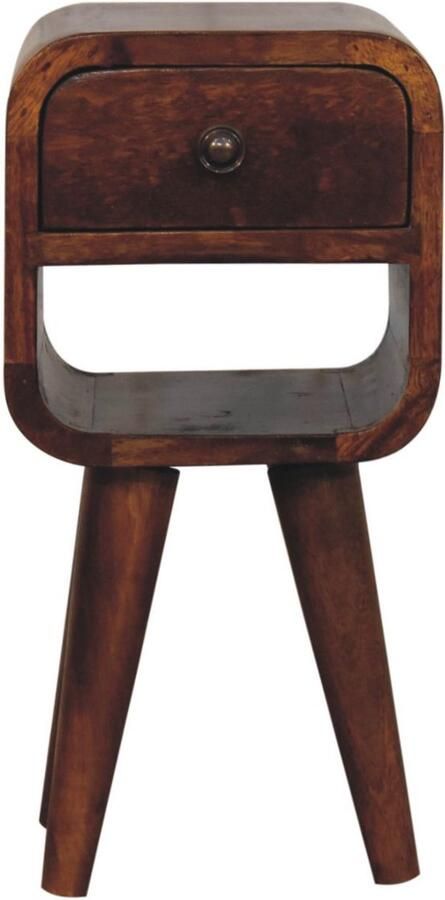 Unique-Treasure Handgemaakte Extra mini nachtkastje – kastanje – gebogen – laag open vak