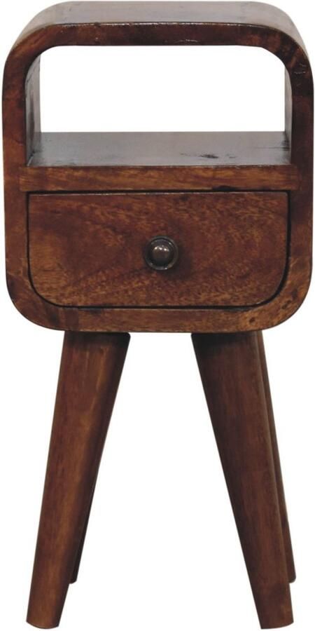 Unique-Treasure Handgemaakte Extra mini nachtkastje – kastanje – gebogen – open bovenslot