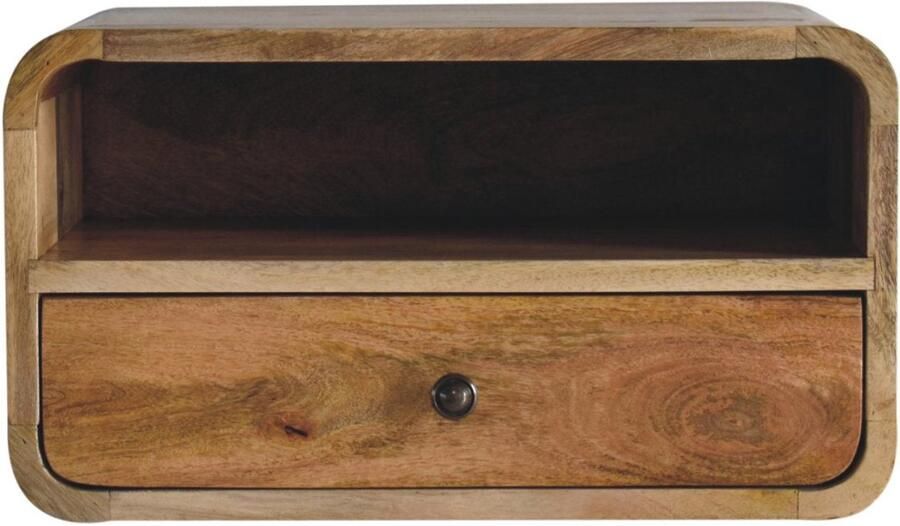 Unique-Treasure Handgemaakte Groot zwevend nachtkastje – eikenlook – gebogen – open bovenvak